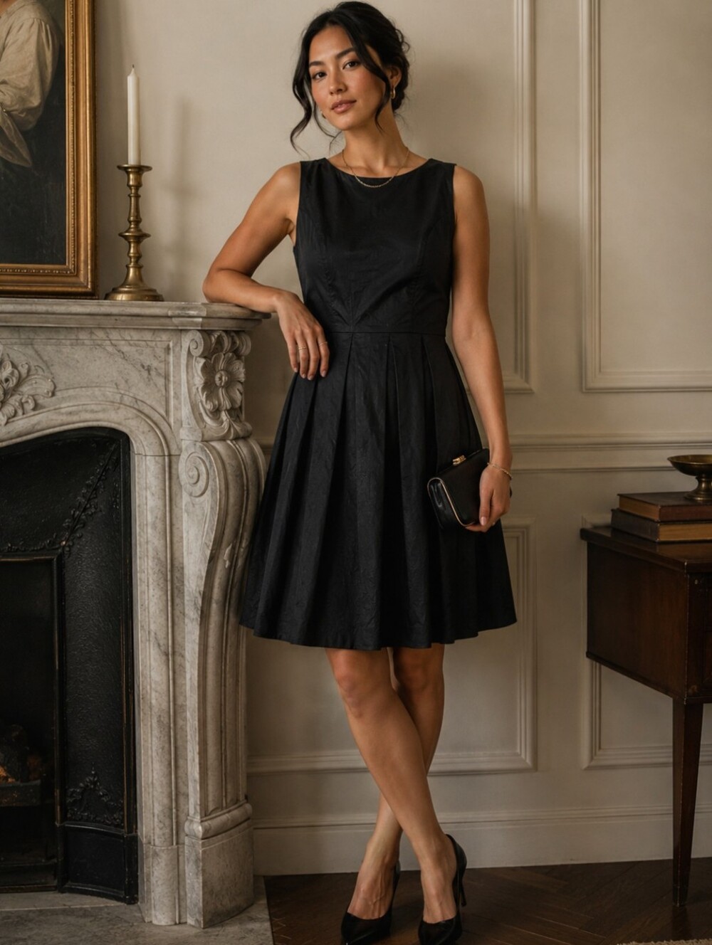 Talbots Black Pleated Fit and Flare Corporate Workwear Dress Size 12